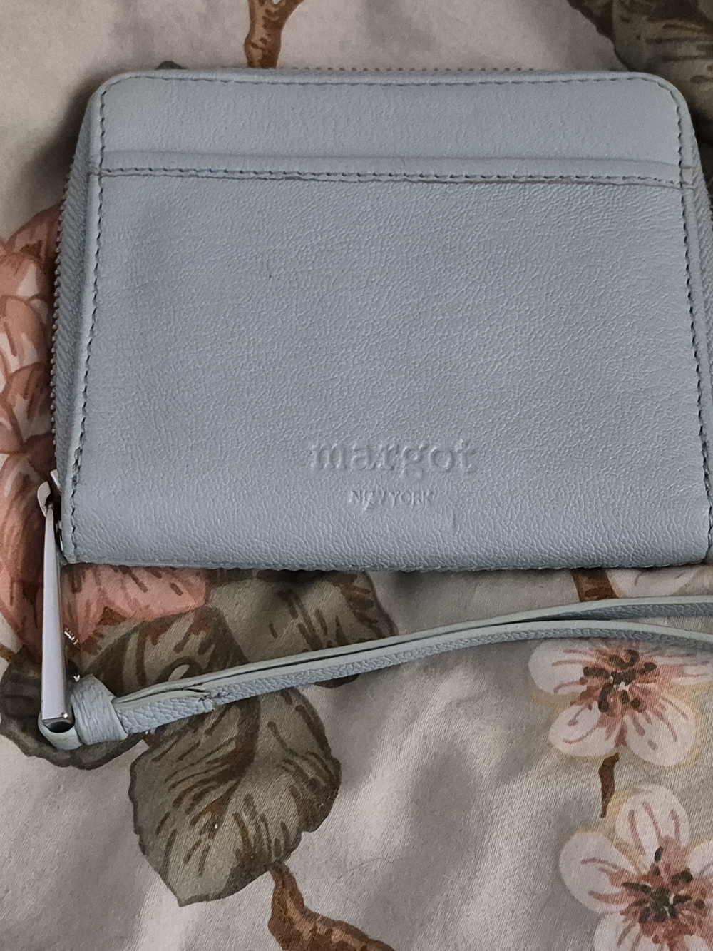 Margot New York Sky Blue Leather Zip Wallet with Wrist Strap